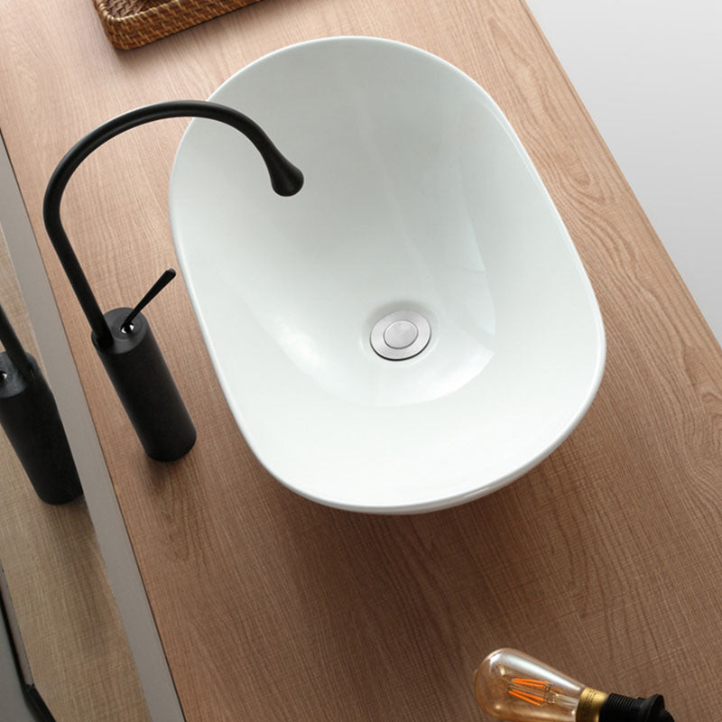 Modern White Vessel Sink Porcelain Vessel Bathroom Sink with Faucet