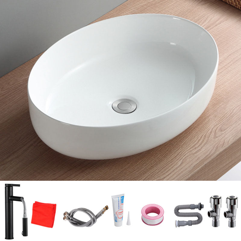 Modern White Vessel Sink Porcelain Vessel Bathroom Sink with Faucet