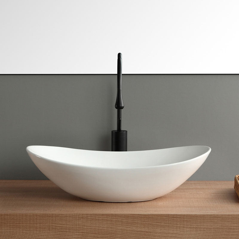 Modern White Vessel Sink Porcelain Vessel Bathroom Sink with Faucet