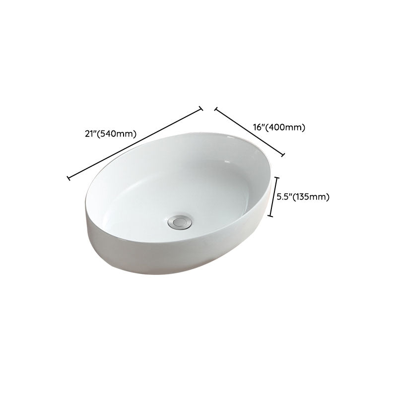 Modern White Vessel Sink Porcelain Vessel Bathroom Sink with Faucet