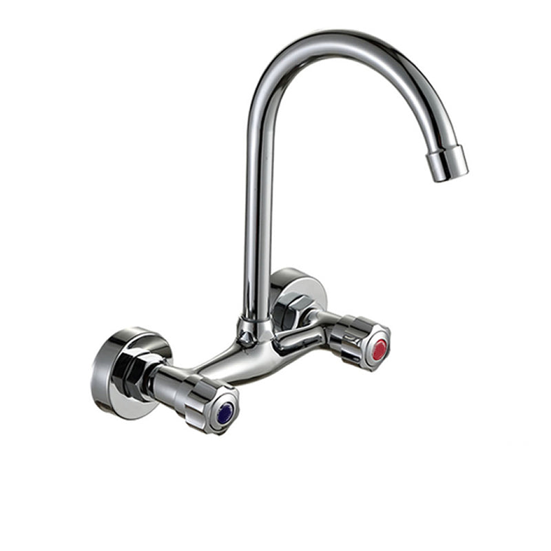 Contemporary Two Handles Kitchen Faucet Pull-down Metal Wall-mounted Faucet