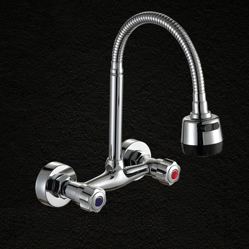 Contemporary Two Handles Kitchen Faucet Pull-down Metal Wall-mounted Faucet