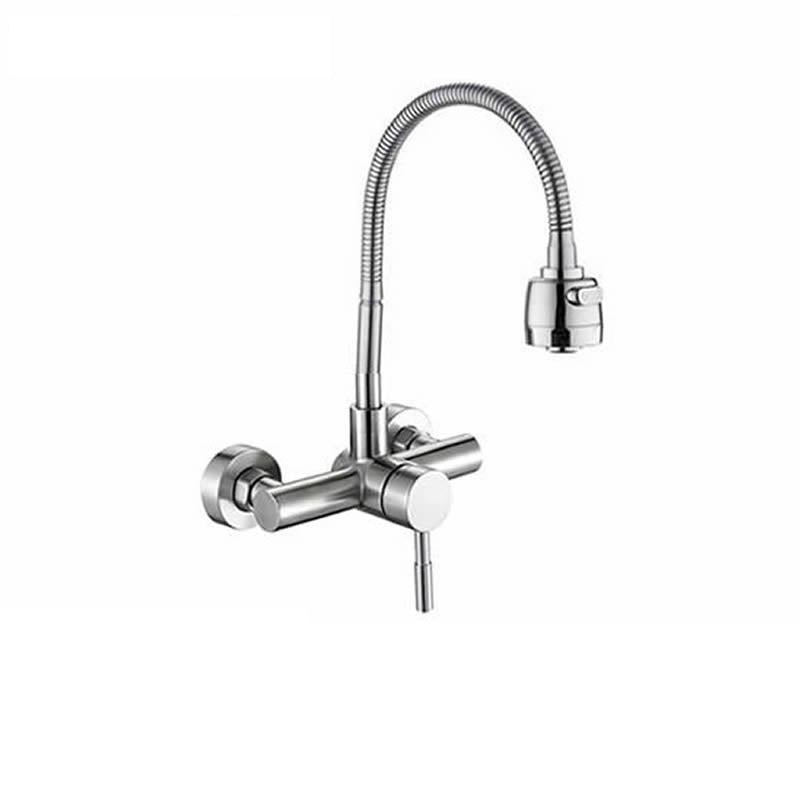 Contemporary Two Handles Kitchen Faucet Pull-down Metal Wall-mounted Faucet