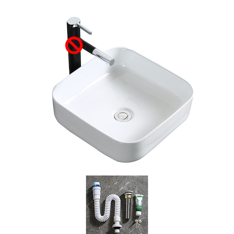 Modern Bathroom Sink Porcelain Rectangle Bathroom Sink in White(Not Including Faucet)