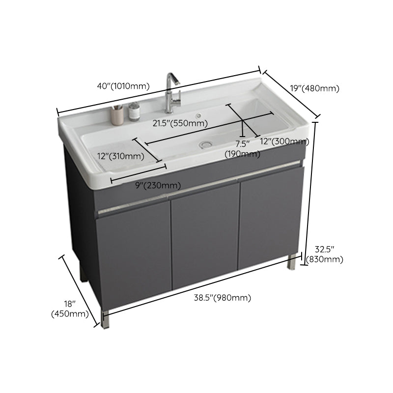 Gray Metal Vanity Sink Modern Free-standing Standard Space Saver Vanity