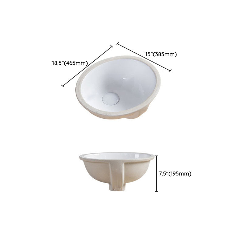 Modern Undermount Vanity Sink Round Porcelain with Pop-Up Drain Bathroom Sink Only