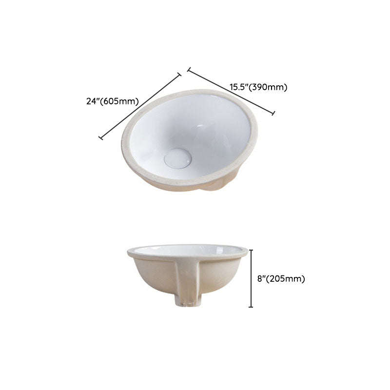Modern Undermount Vanity Sink Round Porcelain with Pop-Up Drain Bathroom Sink Only
