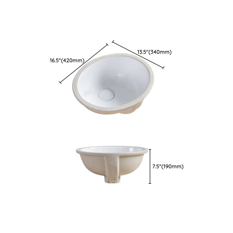 Modern Undermount Vanity Sink Round Porcelain with Pop-Up Drain Bathroom Sink Only