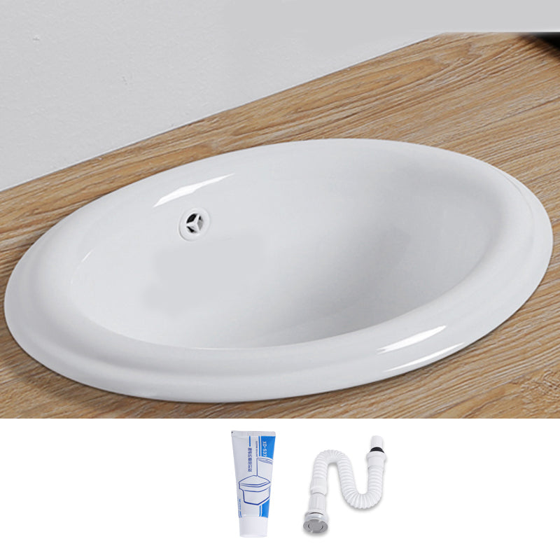 White Drop-in Bathroom Sink Porcelain Wash Stand with Shut-Off Valve