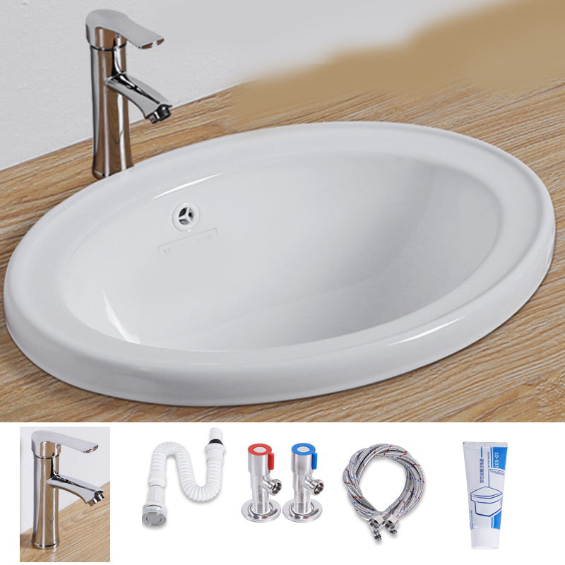White Drop-in Bathroom Sink Porcelain Wash Stand with Shut-Off Valve