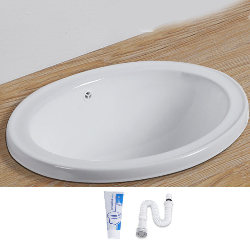 White Drop-in Bathroom Sink Porcelain Wash Stand with Shut-Off Valve