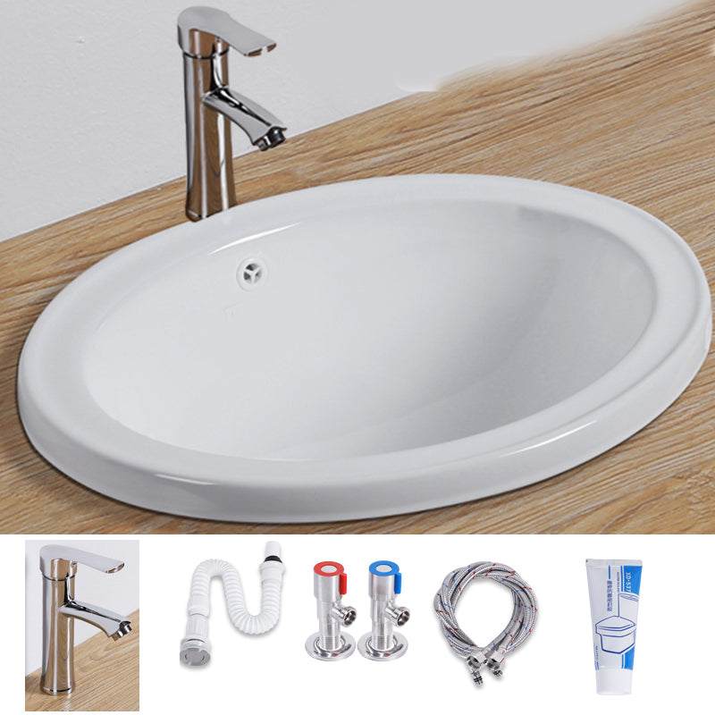 White Drop-in Bathroom Sink Porcelain Wash Stand with Shut-Off Valve