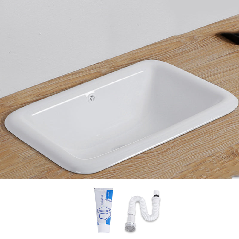 White Drop-in Bathroom Sink Porcelain Wash Stand with Shut-Off Valve