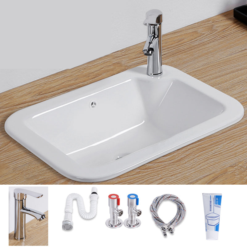 White Drop-in Bathroom Sink Porcelain Wash Stand with Shut-Off Valve