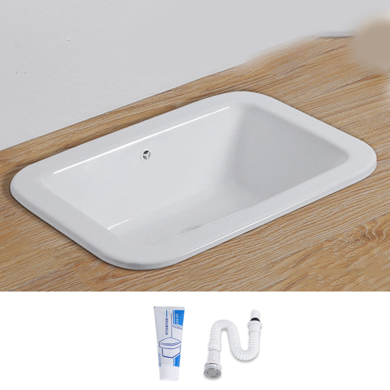 White Drop-in Bathroom Sink Porcelain Wash Stand with Shut-Off Valve