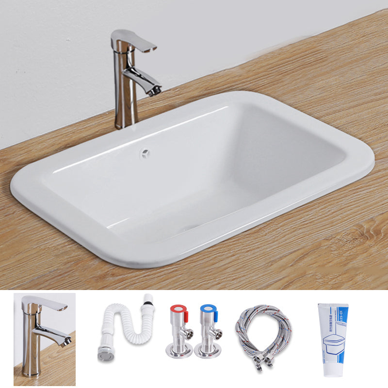 White Drop-in Bathroom Sink Porcelain Wash Stand with Shut-Off Valve
