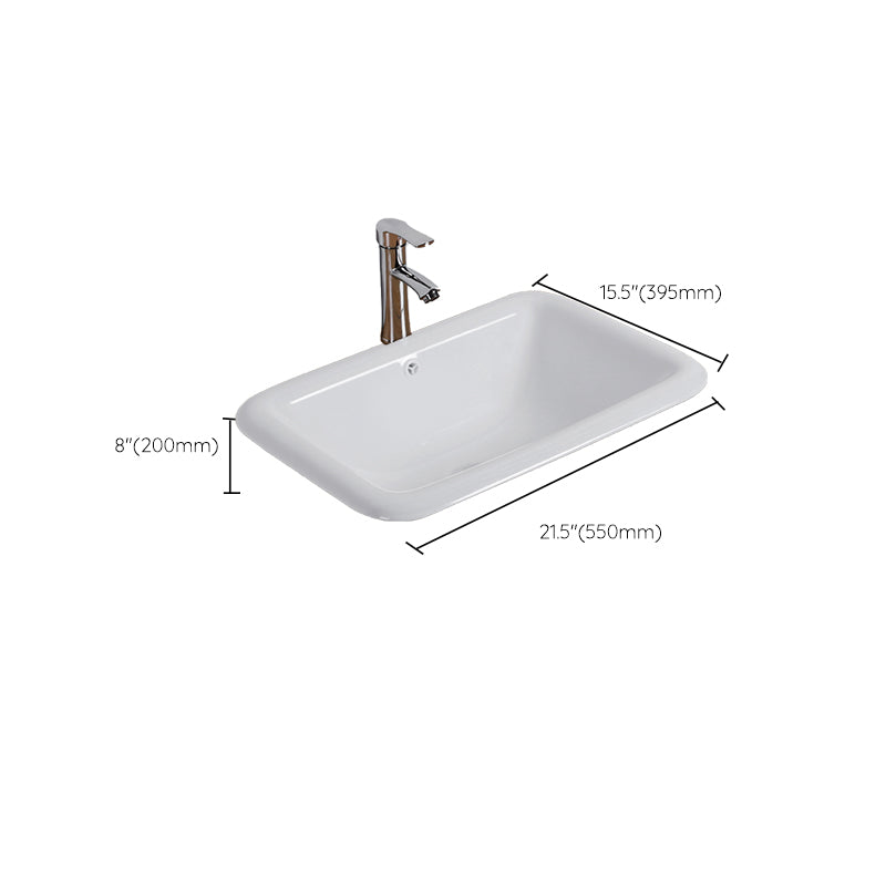 White Drop-in Bathroom Sink Porcelain Wash Stand with Shut-Off Valve