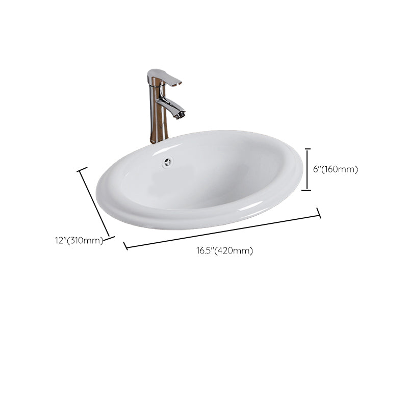 White Drop-in Bathroom Sink Porcelain Wash Stand with Shut-Off Valve
