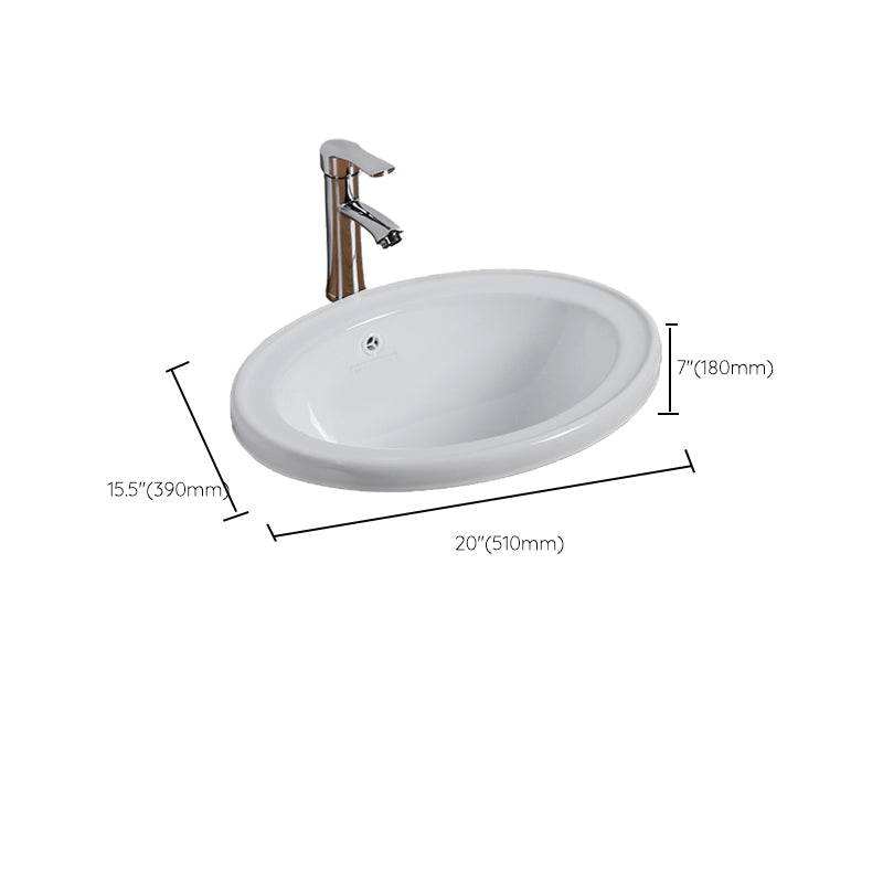 White Drop-in Bathroom Sink Porcelain Wash Stand with Shut-Off Valve