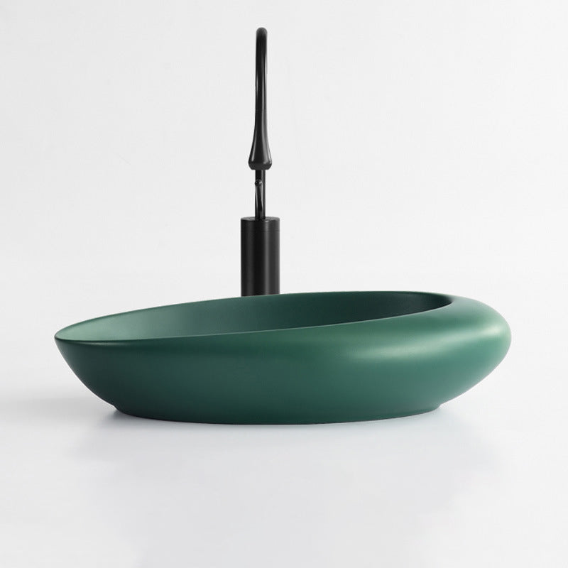 Modern Vessel Bathroom Sink Oval Porcelain with Faucet Vessel Sink