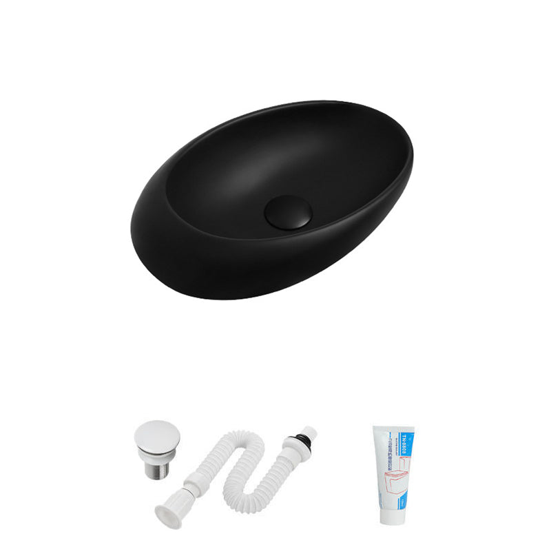 Modern Vessel Bathroom Sink Oval Porcelain with Faucet Vessel Sink