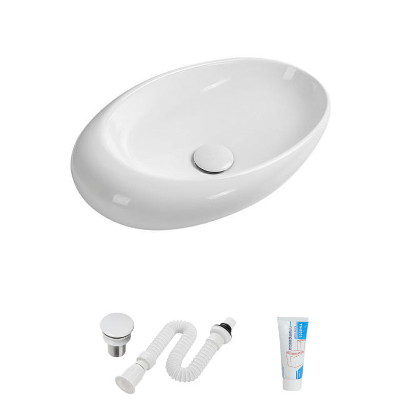 Modern Vessel Bathroom Sink Oval Porcelain with Faucet Vessel Sink