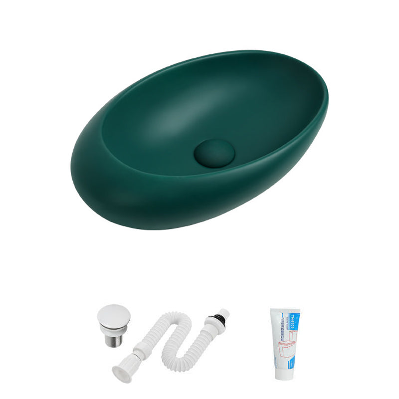 Modern Vessel Bathroom Sink Oval Porcelain with Faucet Vessel Sink