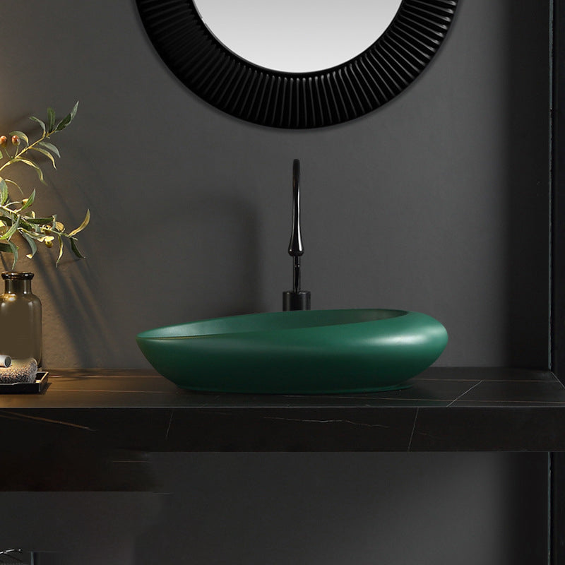 Modern Vessel Bathroom Sink Oval Porcelain with Faucet Vessel Sink