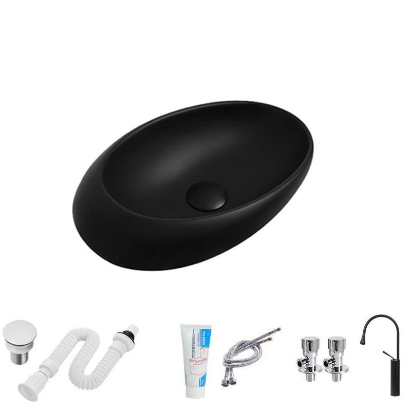 Modern Vessel Bathroom Sink Oval Porcelain with Faucet Vessel Sink