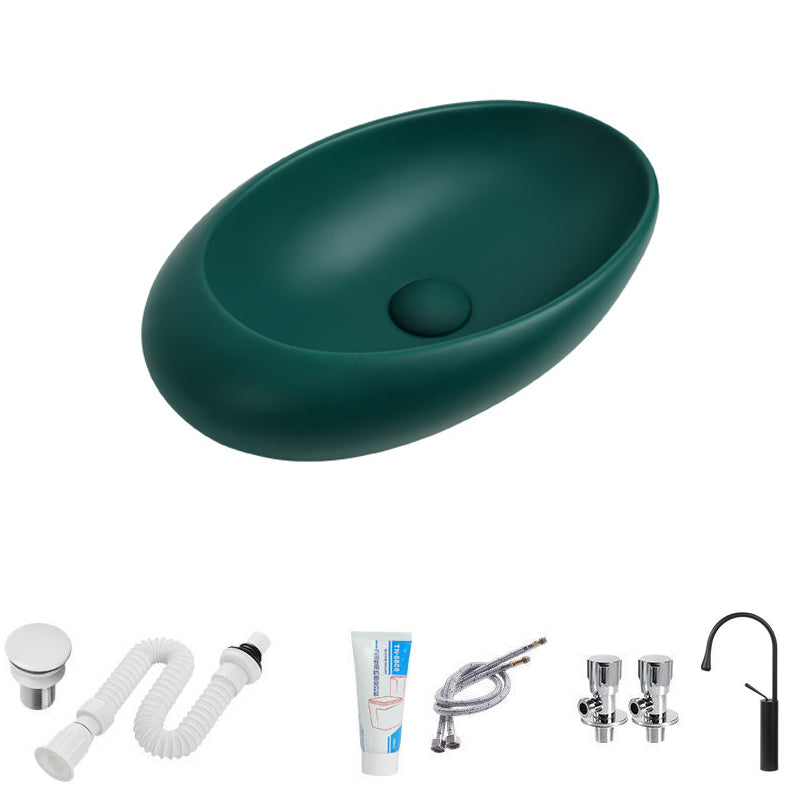 Modern Vessel Bathroom Sink Oval Porcelain with Faucet Vessel Sink