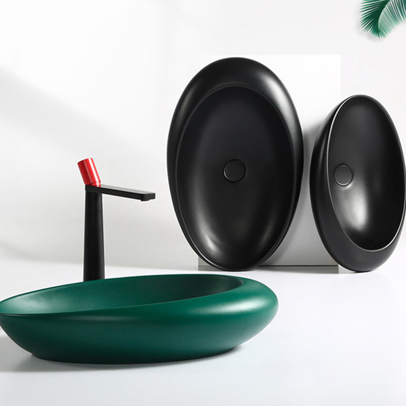 Modern Vessel Bathroom Sink Oval Porcelain with Faucet Vessel Sink