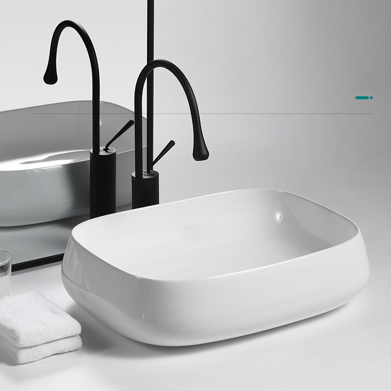 Porcelain Vessel Lavatory Sink Rectangular Shape Bathroom Sink
