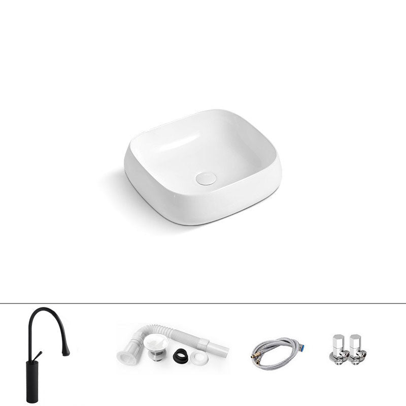 Porcelain Vessel Lavatory Sink Rectangular Shape Bathroom Sink