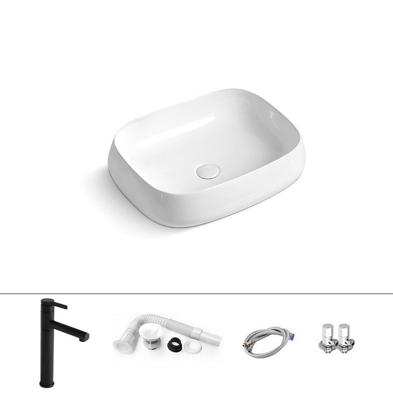 Porcelain Vessel Lavatory Sink Rectangular Shape Bathroom Sink