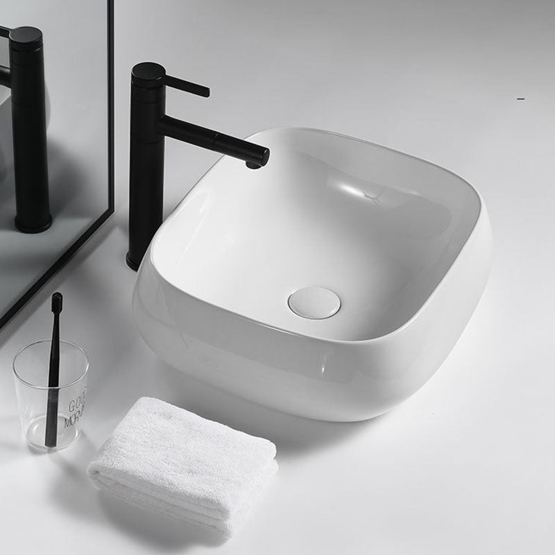 Porcelain Vessel Lavatory Sink Rectangular Shape Bathroom Sink