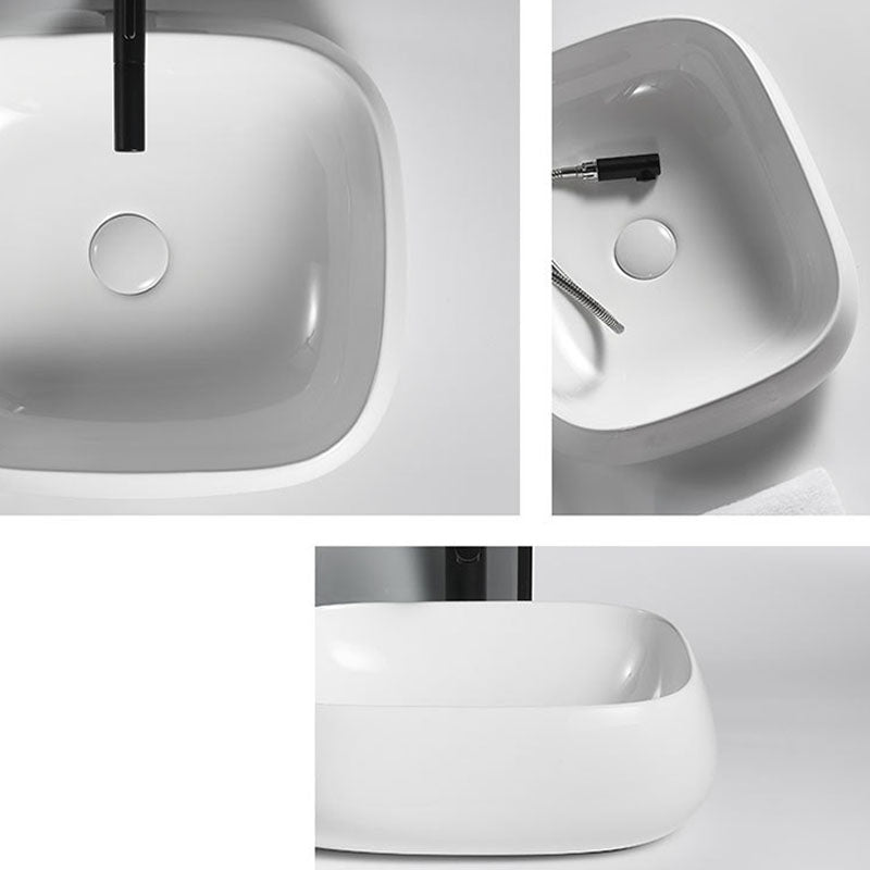 Porcelain Vessel Lavatory Sink Rectangular Shape Bathroom Sink