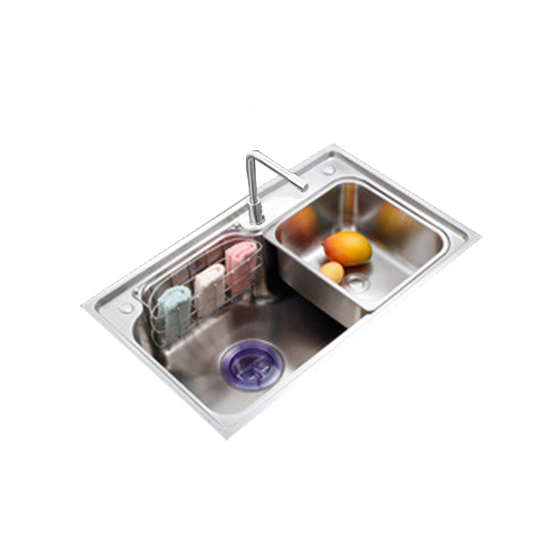Stainless Steel Kitchen Sink 2 Holes Overflow Hole Design Drop-In Kitchen Sink
