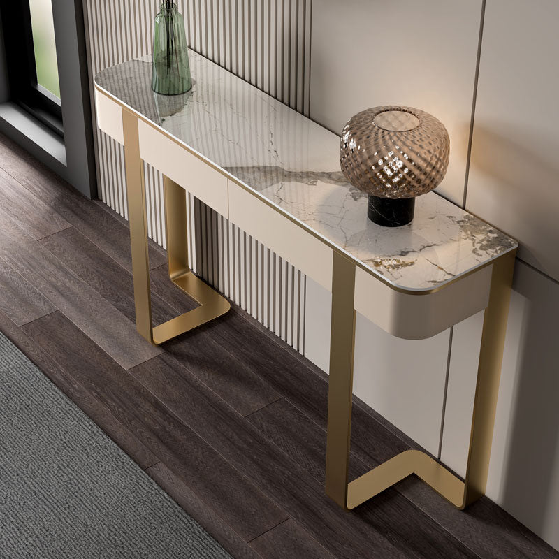 Stone Half Moon Console Table Glam 33.46-inch Tall Accent Table