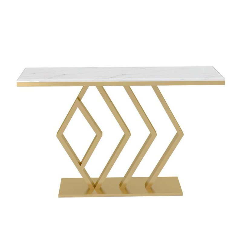 Glam Accent Table Antique Finish Console Sofa Table in Marble