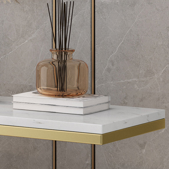 Glam Accent Table Antique Finish Console Sofa Table in Marble