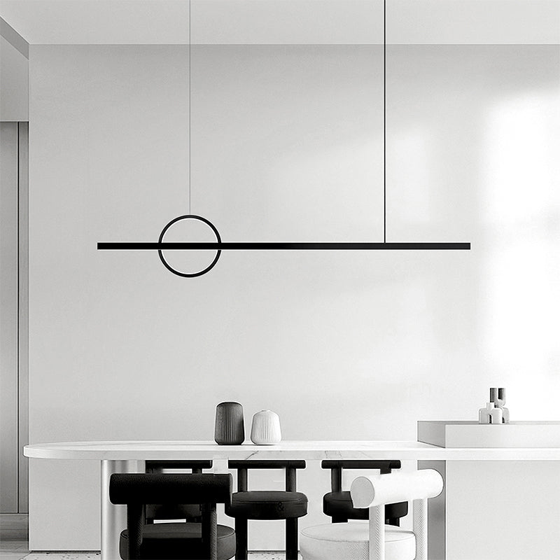 Minimalism Hanging Light Linear Island Light Fixture in Black for Dining Room