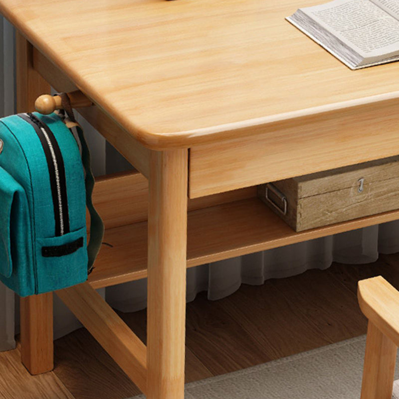 Modern Solid Wood Office Desk Rectangle Task Desk with 1 Shelf for Home