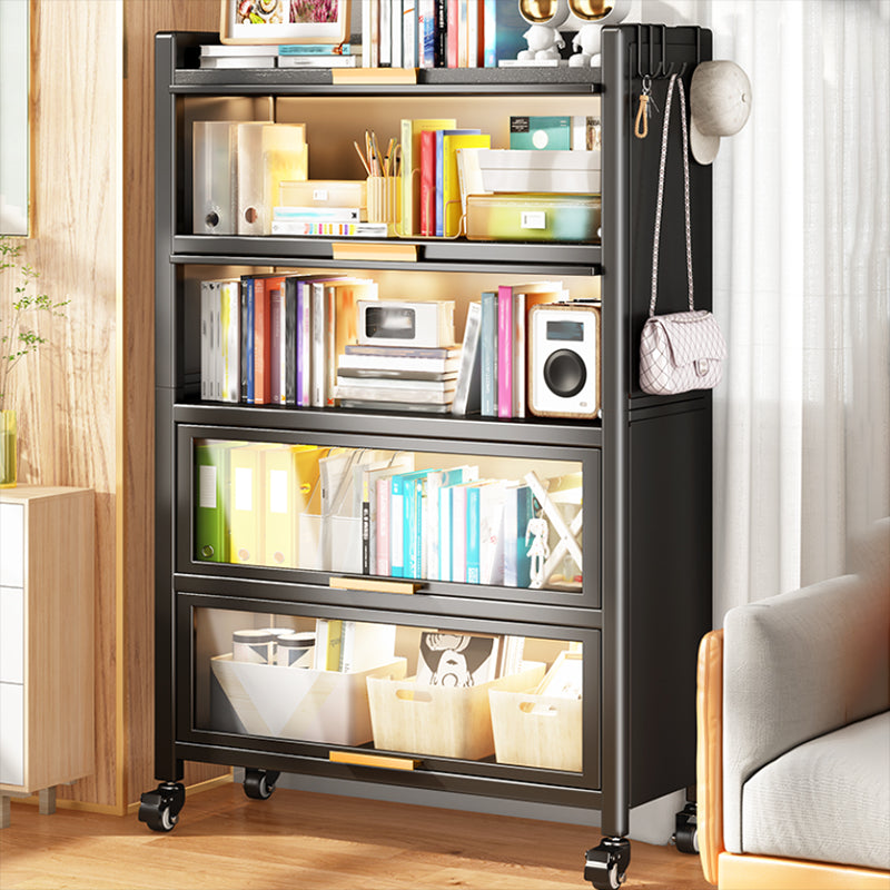 Standard Metal Bookshelf Glam Closed Back Bookcase with Cabinets