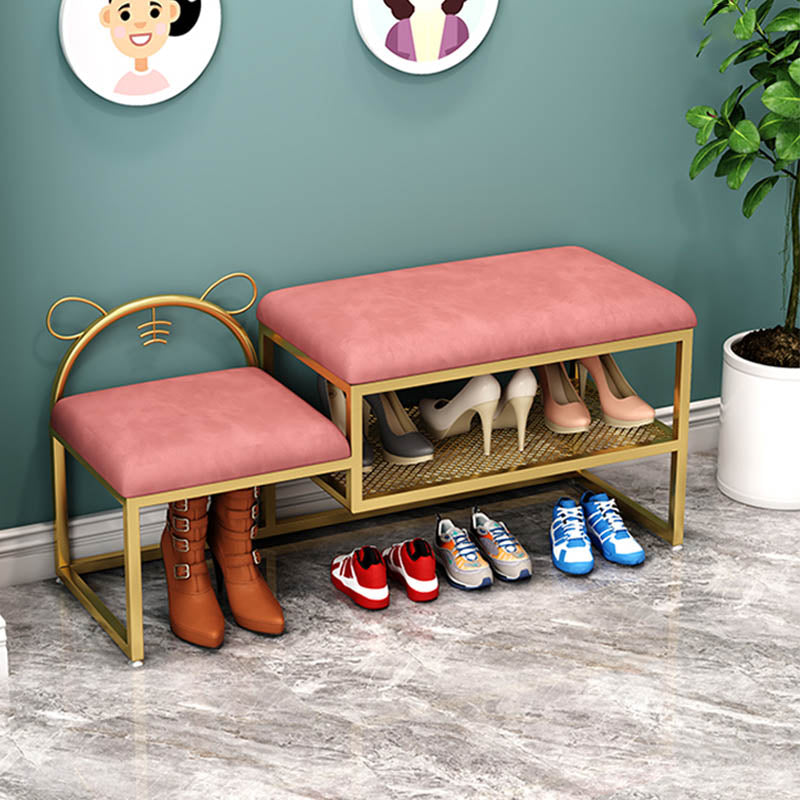 Glam Metal Entryway Bench Cushioned Rectangle Shoe Storage Seating Bench