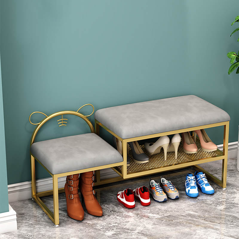 Glam Metal Entryway Bench Cushioned Rectangle Shoe Storage Seating Bench