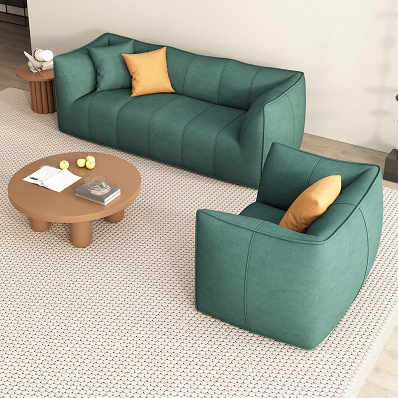 Fabric Sofa Contemporary Tuxedo Arm Apartment Seating in Dark Green