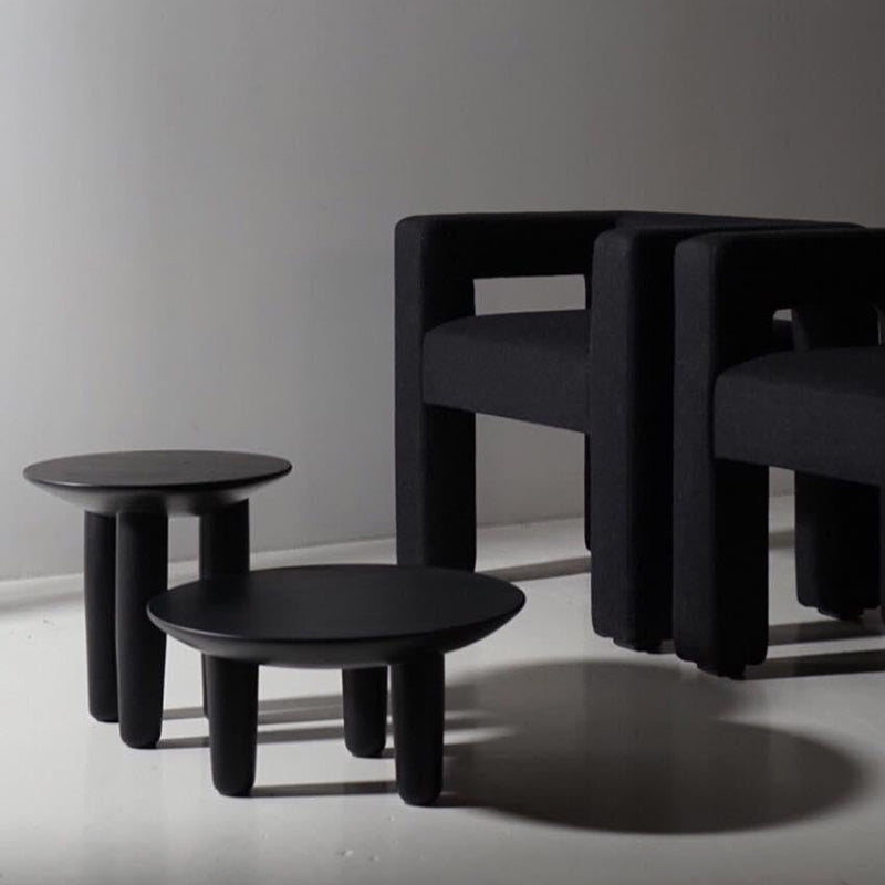 Black Finish Wood 3 Legs Cocktail Table 2-Piece Round Coffee Table Set