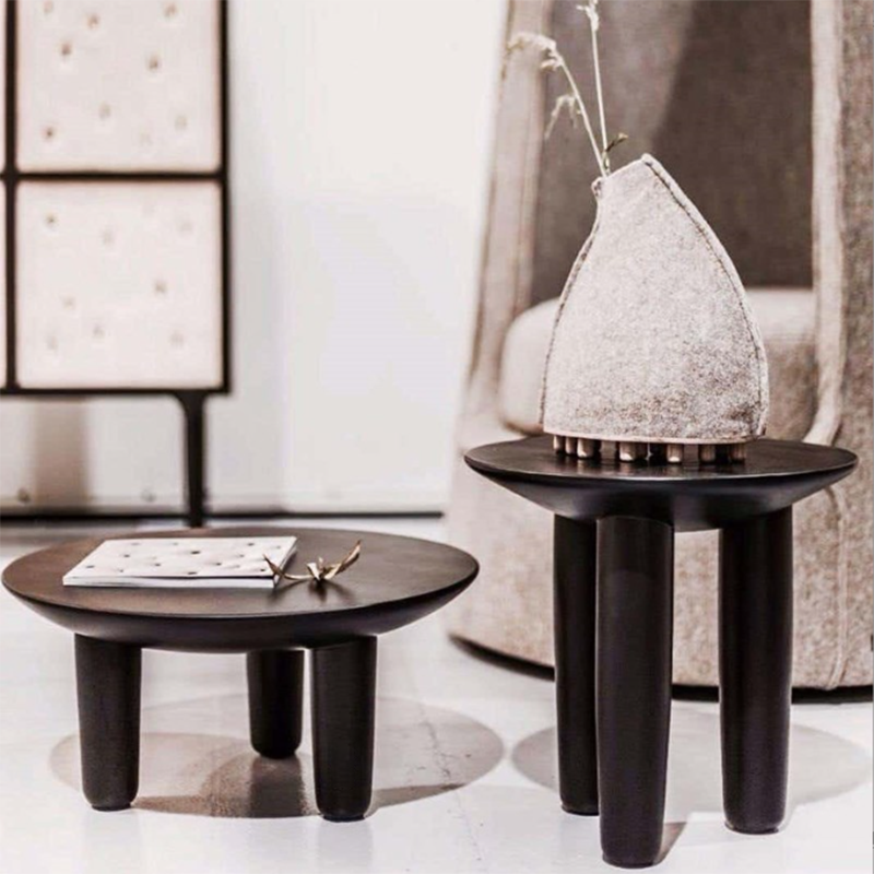 Black Finish Wood 3 Legs Cocktail Table 2-Piece Round Coffee Table Set