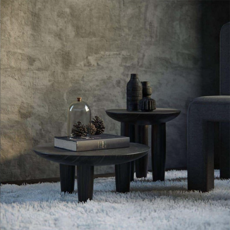 Black Finish Wood 3 Legs Cocktail Table 2-Piece Round Coffee Table Set