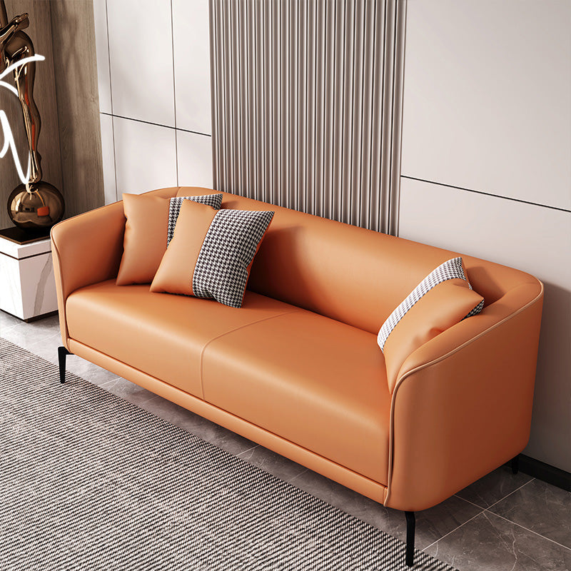 Modern Style Fabric Settee with Four Legs Apartment Sofa with Bolster Pillows